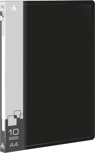 Папка с 10 прозр.вклад. Бюрократ -BPV10BLACK A4 пластик 0.6мм торц.карм с бум. встав черный