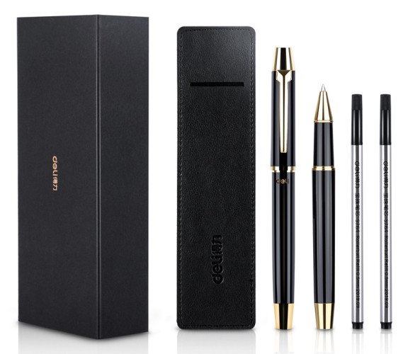 Ручка гелев. Deli S158 черный d=0.5мм черн. черн. подар.кор. стреловидный пиш. наконечник линия 0.35мм кругл. 3 ручки