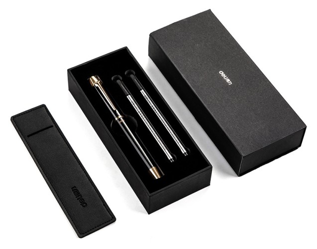 Ручка гелев. Deli S158 черный d=0.5мм черн. черн. подар.кор. стреловидный пиш. наконечник линия 0.35мм кругл. 3 ручки