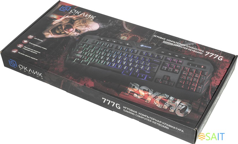 Клавиатура Оклик 777G PSYCHO черный USB Multimedia for gamer LED (подставка для запястий)