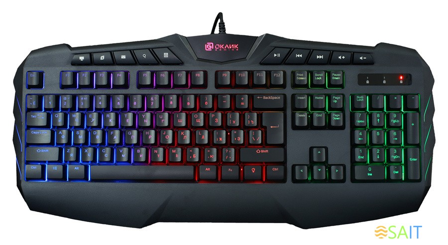 Клавиатура Оклик 777G PSYCHO черный USB Multimedia for gamer LED (подставка для запястий)