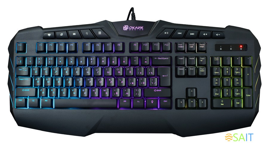 Клавиатура Оклик 777G PSYCHO черный USB Multimedia for gamer LED (подставка для запястий)