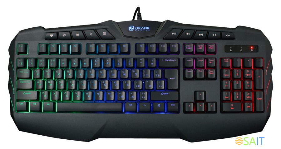 Клавиатура Оклик 777G PSYCHO черный USB Multimedia for gamer LED (подставка для запястий)