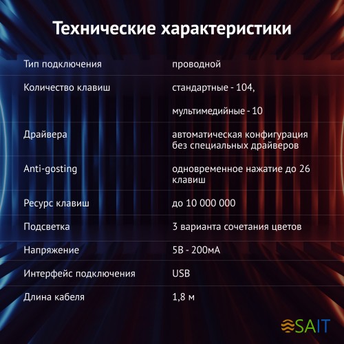 Клавиатура Оклик 777G PSYCHO черный USB Multimedia for gamer LED (подставка для запястий)