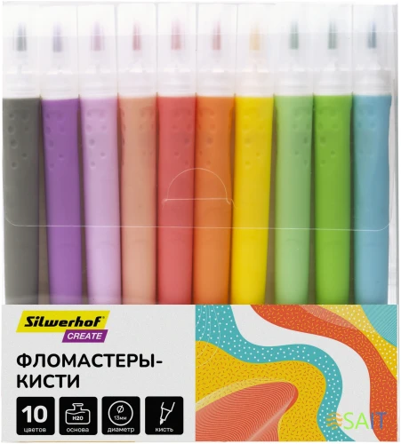 Фломастеры Silwerhof Create 13мм 146мм кисть Вентилируемый 10цв. пакет с европодвесом