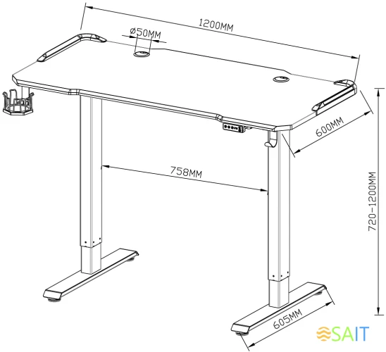 Стол для компьютера Cactus подъёмный столешница МДФ карбон каркас черный (CS-ED-GBK)