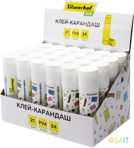 Клей-карандаш Silwerhof Eco 21гр ПВА дисплей картонный