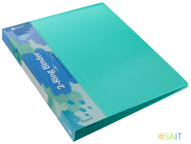 Папка на 2-х кольцах Бюрократ Pastel PAST0812/2RGRN A4 пластик 0.5мм кор.27мм торц.карм с бум. встав мятный