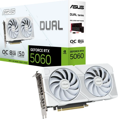 Видеокарта Asus PCI-E 5.0 DUAL-RTX5060-O8G-WHITE NVIDIA GeForce RTX 5060 8Gb 128bit GDDR7 2535/28000 HDMIx1 DPx3 HDCP Ret
