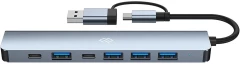 Разветвитель USB-C + USB-A Digma DHUB-7USB-AC 7порт. серебристый