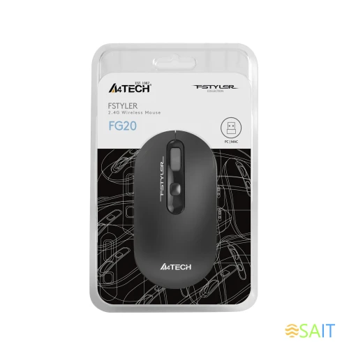 Мышь A4Tech Fstyler FG20 серый оптическая 2000dpi беспров. USB для ноутбука 4but (FG20 GREY)