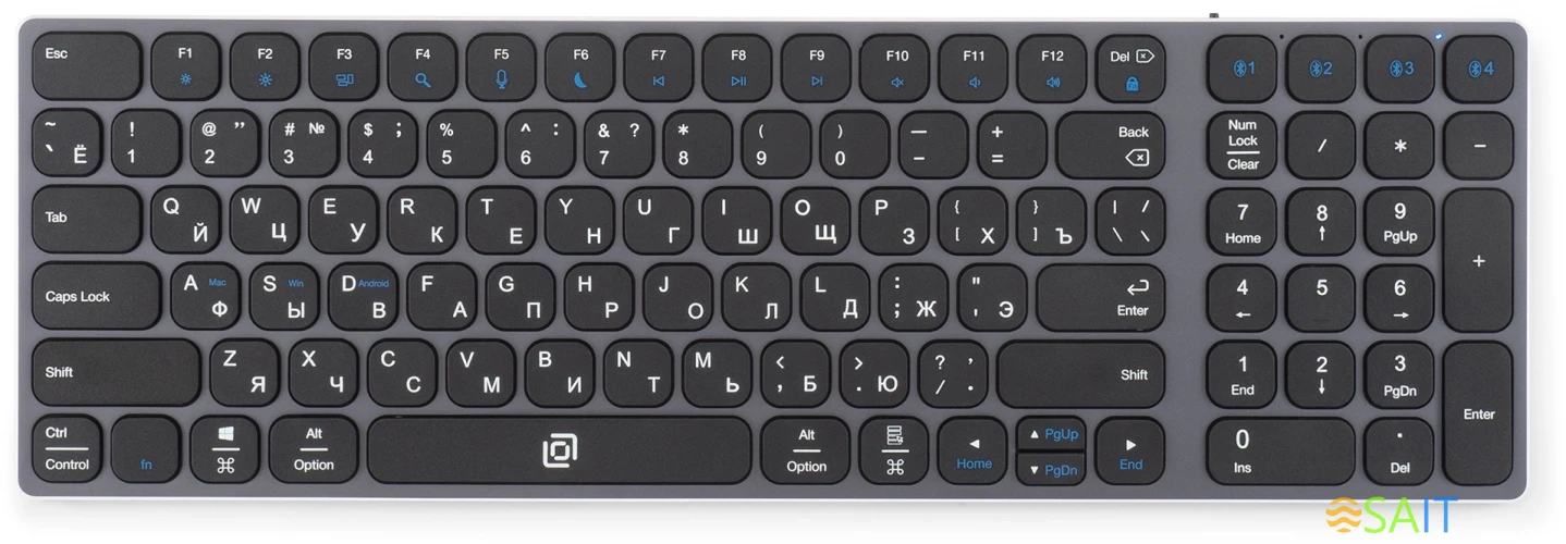 Клавиатура Оклик K767W серый/черный USB беспроводная BT/Radio slim Multimedia (2002135)