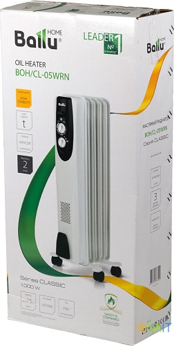 Радиатор масляный Ballu Classic BOH/CL-05WRN 1000Вт белый/черный