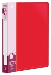 Папка с 100 прозр.вклад. Бюрократ -BPVN100RED A4 пластик 0.8мм торц.карм с бум. встав красный