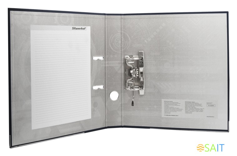 Папка-регистратор Silwerhof 355020-01 A4 50мм ПВХ/бумага черный мет.окант. сборная смен.карм. на кор.