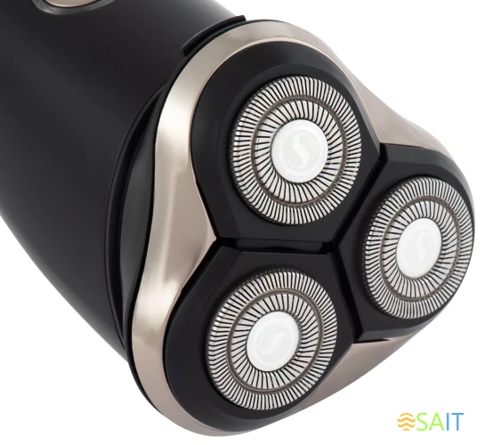 Бритва роторная Hyundai H-SH8090 реж.эл.:3 питан.:аккум. черный/золотистый