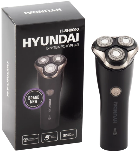 Бритва роторная Hyundai H-SH8090 реж.эл.:3 питан.:аккум. черный/золотистый