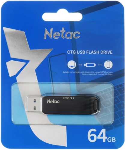 Флеш Диск Netac 64GB US1 NT03US11C-064G-32BK USB3.2 черный/серебристый