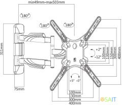 Кронштейн для телевизора Ultramounts UM871 черный 23"-55" макс.35кг настенный поворотно-выдвижной и наклонный