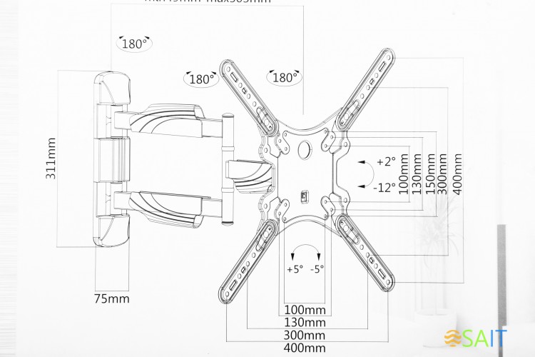 Кронштейн для телевизора Ultramounts UM871 черный 23"-55" макс.35кг настенный поворотно-выдвижной и наклонный