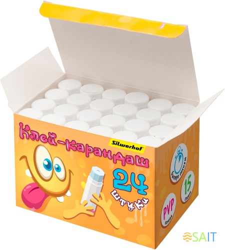 Клей-карандаш Silwerhof 15гр ПВП дисплей картонный Монстрики