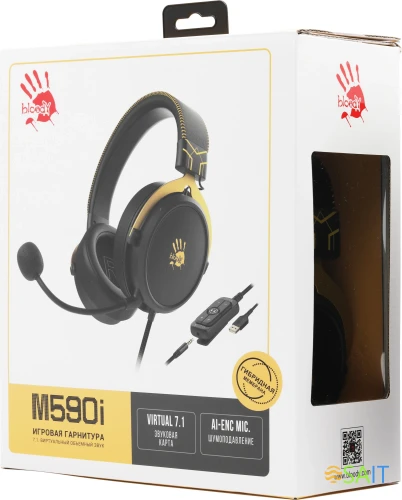 Наушники с микрофоном A4Tech Bloody M590i желтый/серый 1м мониторные USB оголовье (M590I SPORTS LIME)