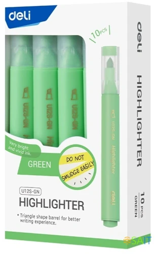 Текстовыделитель Deli EU12S-GN скошенный пиш. наконечник 1-5мм зеленый коробка картонная