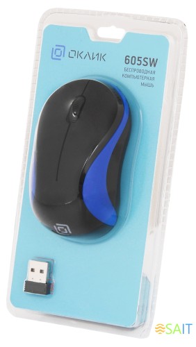 Мышь Оклик 605SW черный/синий оптическая 1200dpi беспров. USB для ноутбука 3but (384109)