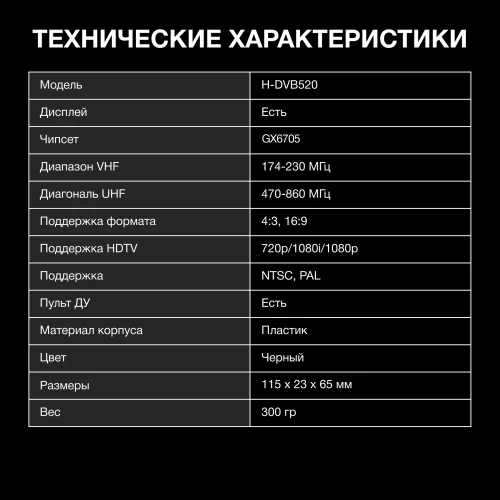 Ресивер DVB-T2 Hyundai H-DVB520 черный