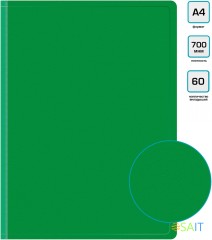 Папка с 60 прозр.вклад. Бюрократ -BPV60GRN A4 пластик 0.7мм торц.карм с бум. встав зеленый
