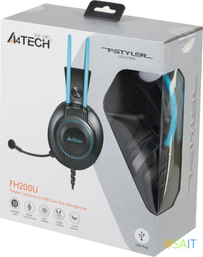 Наушники с микрофоном A4Tech Fstyler FH200U серый/синий 2м накладные USB оголовье (FH200U BLUE)