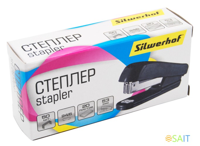 Степлер Silwerhof 24/6 (20листов) черный 50скоб пластик закрытый коробка