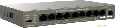 Коммутатор IP-Com G1110PF-8-102W (L2) 9x1Гбит/с 1xКомбо(1000BASE-T/SFP) 1SFP 8PoE 92W неуправляемый
