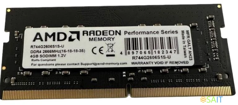 Память DDR4 4Gb 2666MHz AMD R744G2606S1S-U Radeon R7 Performance Series RTL PC4-21300 CL16 SO-DIMM 260-pin 1.2В Ret