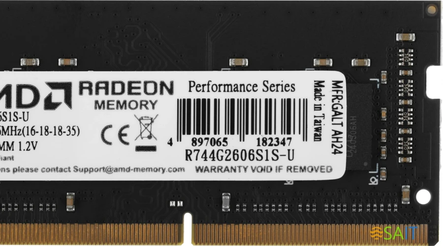 Память DDR4 4Gb 2666MHz AMD R744G2606S1S-U Radeon R7 Performance Series RTL PC4-21300 CL16 SO-DIMM 260-pin 1.2В Ret