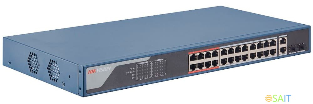 Коммутатор Hikvision DS-3E1326P-EI 24x100Мбит/с 2x1Гбит/с 2xКомбо(1000BASE-T/SFP) 24PoE+ 370W управляемый
