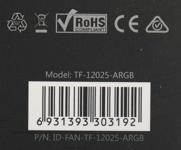 Вентилятор для корпуса ID-Cooling TF-12025 ARGB 120х120x25 черный 4-pin 31дБ (TF-12025-ARGB) Ret