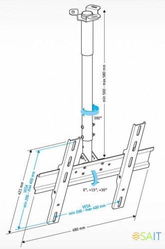 Кронштейн для телевизора Holder PR-101-W белый 32"-65" макс.60кг потолочный фиксированный