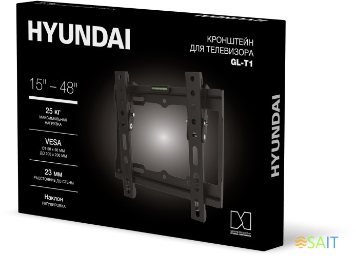 Кронштейн для телевизора Hyundai GL-T1 черный 15"-48" макс.25кг настенный наклон