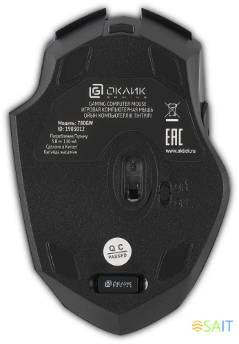 Мышь Оклик 780GW черный оптическая 3200dpi беспров. USB для ноутбука 6but (1903012)