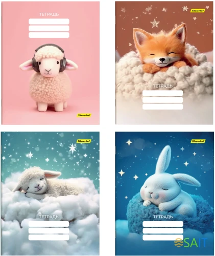 Набор тетрадей Silwerhof 12л. лин. A5 Мягкие игрушки 4диз. мел.карт. вод.лак скрепка (упак.:4шт)