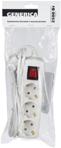 Сетевой удлинитель IEK У03В 3м (3 розетки) белый (пакет ПЭ)