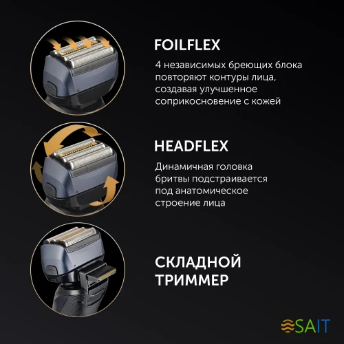 Бритва сетчатая Polaris 7D PROF 4+ PMF 1016RC wet&dry реж.эл.:4 питан.:элек.сеть/аккум. черный