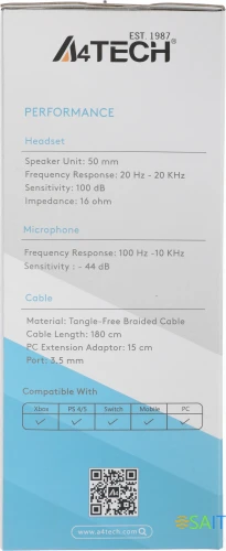 Наушники с микрофоном A4Tech Fstyler FH200i серый 1.8м накладные оголовье (FH200I GREY)