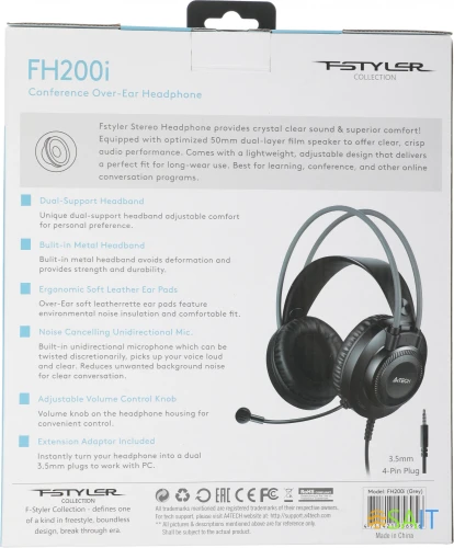 Наушники с микрофоном A4Tech Fstyler FH200i серый 1.8м накладные оголовье (FH200I GREY)