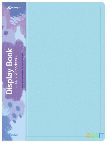 Папка с 20 прозр.вклад. Бюрократ Pastel PAST20BLUE A4 пластик 0.5мм торц.карм с бум. встав голубой