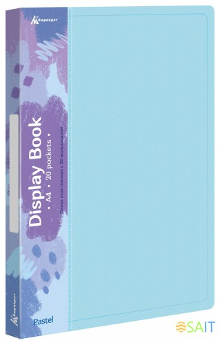 Папка с 20 прозр.вклад. Бюрократ Pastel PAST20BLUE A4 пластик 0.5мм торц.карм с бум. встав голубой