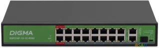 Коммутатор Digma DSP216F-1G-1C-R300 (L2) 16x100Мбит/с 1x1Гбит/с 1xКомбо(1000BASE-T/SFP) 16PoE 16PoE+ 2PoE++ 300W неуправляемый