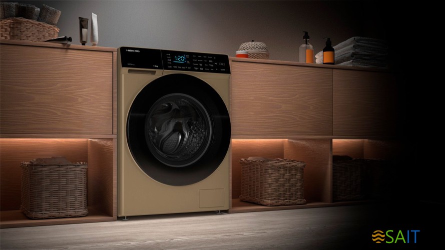 Стиральная машина Hiberg i-DDQ9-712 G класс: A+++ загр.фронтальная макс.:7кг золотистый инвертор