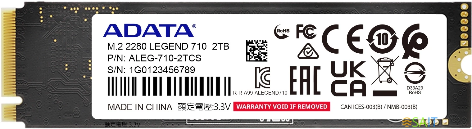 Накопитель SSD A-Data PCIe 3.0 x4 2TB ALEG-710-2TCS Legend 710 M.2 2280